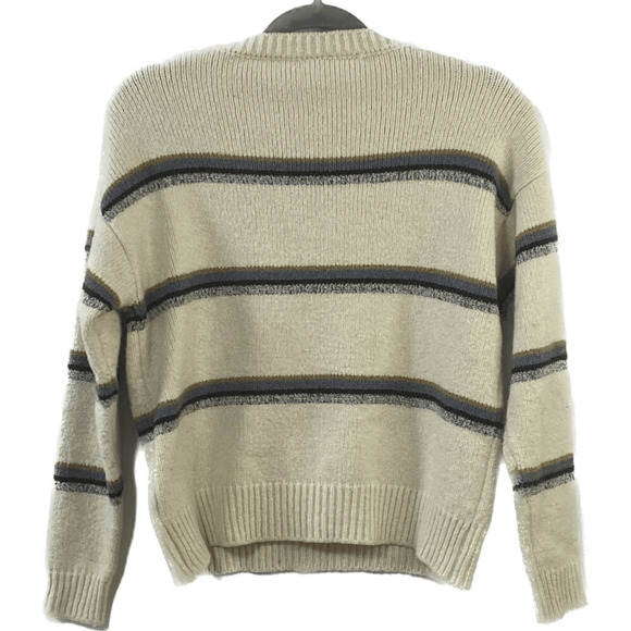Others Follow Crew Sweater Striped SZ S Brown Cottagecore Neutral Minimalist - Picture 2 of 8